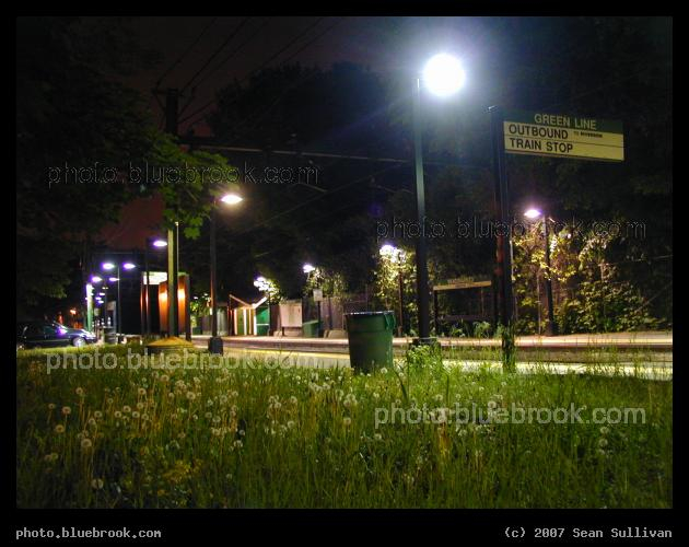 Beaconsfield Dandelions - Nighttime at the Beaconsfield MBTA train station, Brookline MA