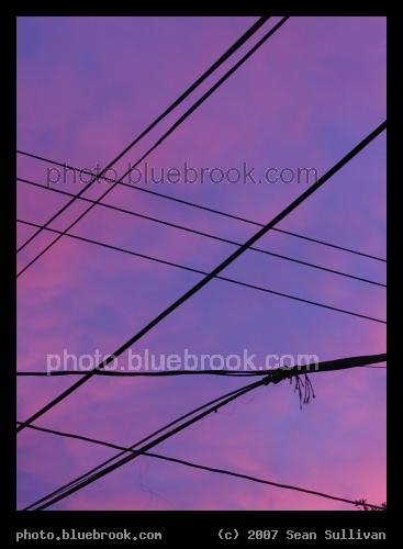 Wires on a Lilac Sky - Silhouette of wires against a lilac sky, shortly after sunset, from Brookline MA