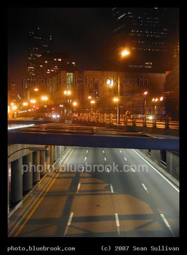 Interstate 90 - The I-90 Massachusetts Turnpike in Boston, seen from the Massachusetts Avenue bridge, looking east into the highway tunnel under the Back Bay district