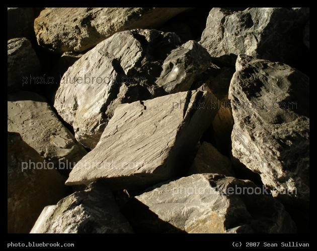Pile of Rocks - A pile of rocks along a bicycle underpass beneath the Fore River Parkway, Portland ME