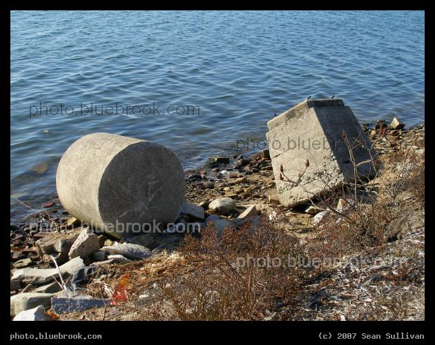 Cylinder and (almost) Cube - Structural remnants take the appearance of abstract art, along the Fore River in Portland, ME