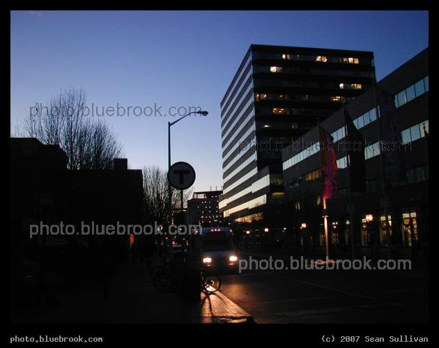 Kendall Square at Dusk - The evening sky blends into reflective windows in office buildings at Kendall Square, Cambridge MA