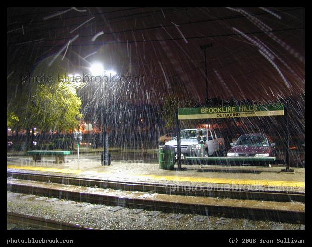 Swirling Snowflakes - Windblown snow falling at the Brookline Hills MBTA train station, Brookline MA
