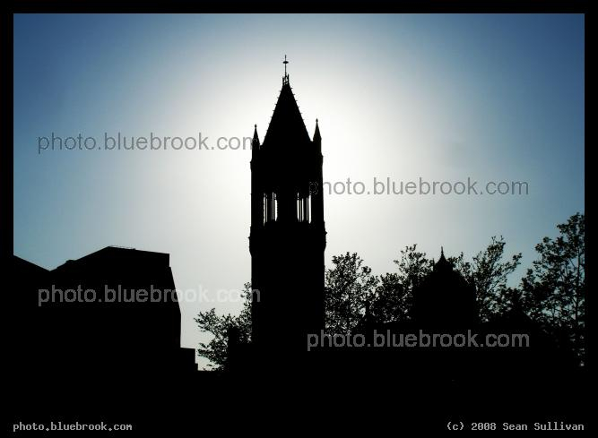 Old South Church - The setting sun falls directly behind the tower of Old South Church in Copley Square, Boston MA