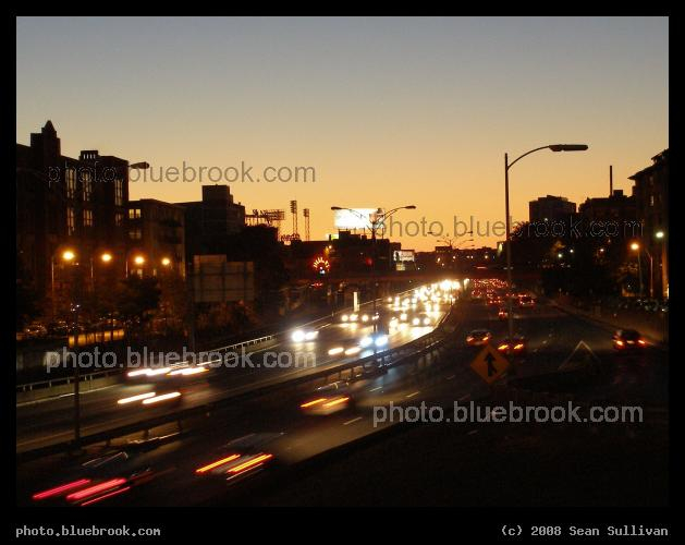 Turnpike Sunset - Massachusetts Turnpike (I-90) from Massachusetts Avenue, looking towards Fenway Park, Boston MA