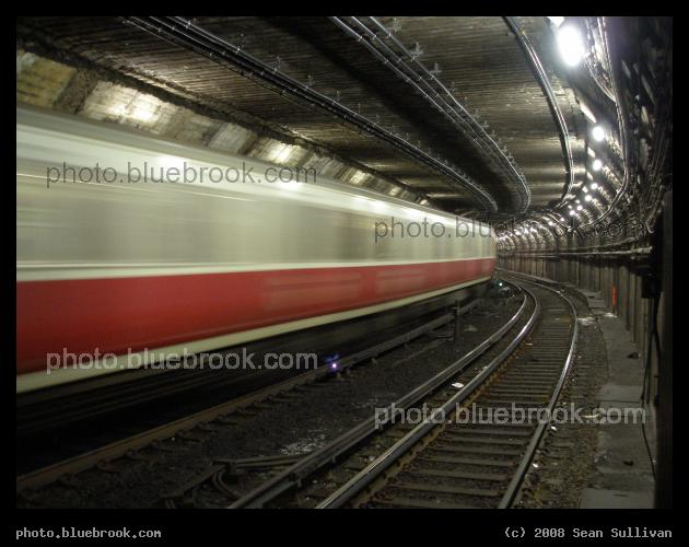 Red Line Tunnel - Subway train approaching South Station, Boston MA