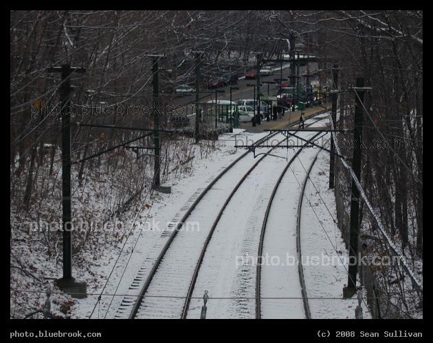 Tracks at Longwood - MBTA Green Line tracks in winter, looking towards Longwood station, Brookline MA