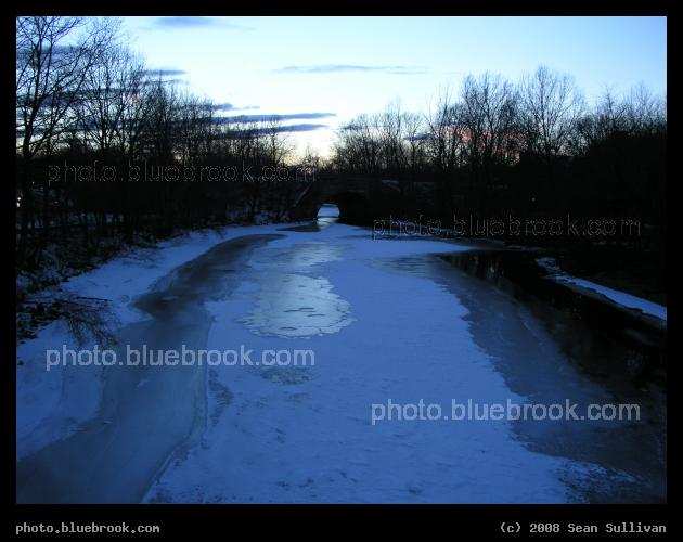 Mystic Evening - An icy surface on the Mystic River after sunset, Medford MA