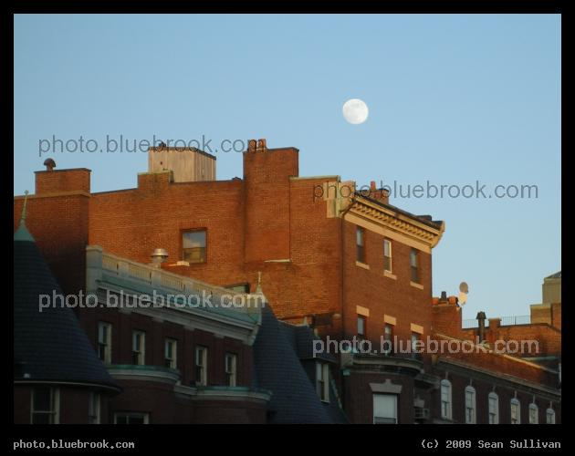 Kenmore Moonrise - The moon over Beacon Street from Kenmore Square, Boston MA