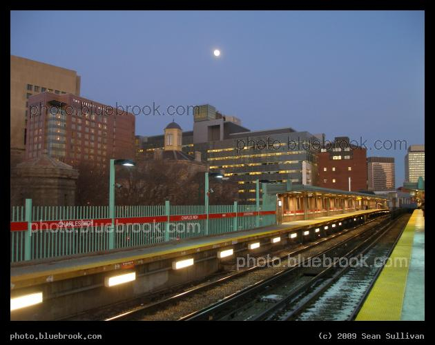 Pastel Cityscape - The full moon over the Charles/MGH subway station, Boston MA