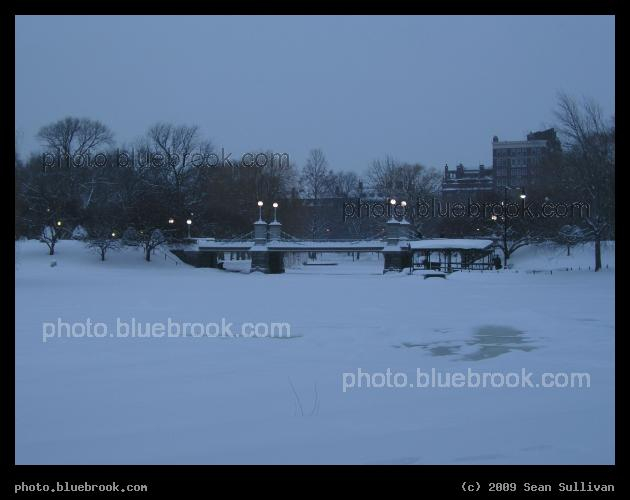 Frozen Public Garden - The lake at Boston's Public Garden on a winter evening