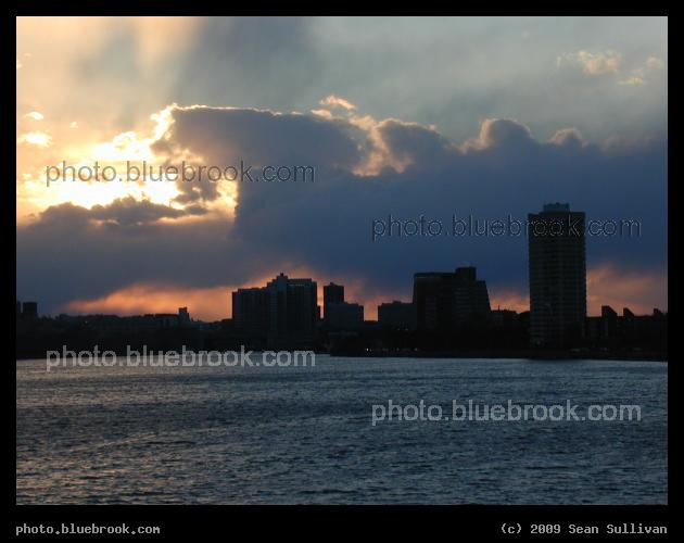 View from the Mass Ave Bridge - Looking west over the Charles River at sunset, Boston/Cambridge MA