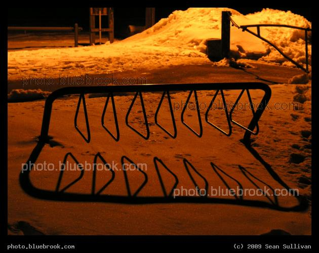 Triangles and Shadows - Bicycle rack in winter along the Minuteman Bikeway, Arlington MA