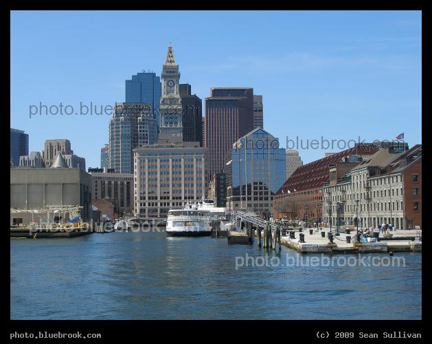 Boston on the Water - View from Boston Harbor towards the Custom House Tower, State Street and Long Wharf