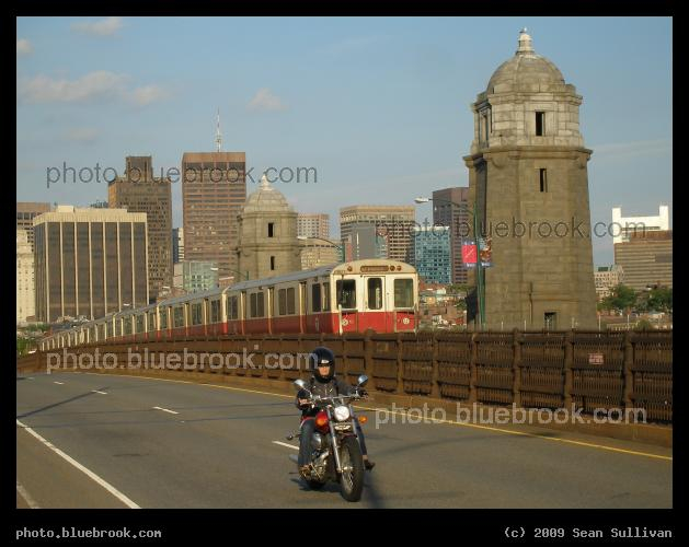 Motorcycle and Subway - Crossing the Longfellow Bridge, Boston/Cambridge MA