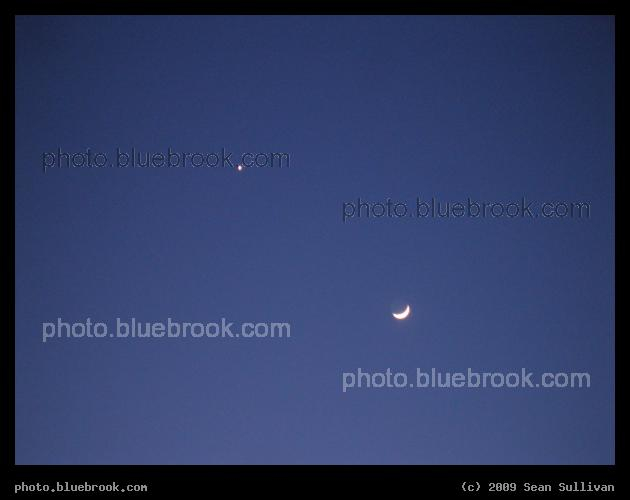 Worlds Above at Dusk - Venus and the crescent moon, Somerville MA