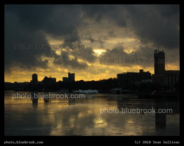 Apricot and Charcoal Sky - The Cambridge MA skyline at sunset over the Charles River