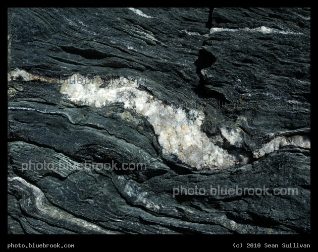 Crystal Vein - A section of rock exposed by a roadcut on Vermont state road 9 opposite the Hogback Mountain overlook, Marlboro VT