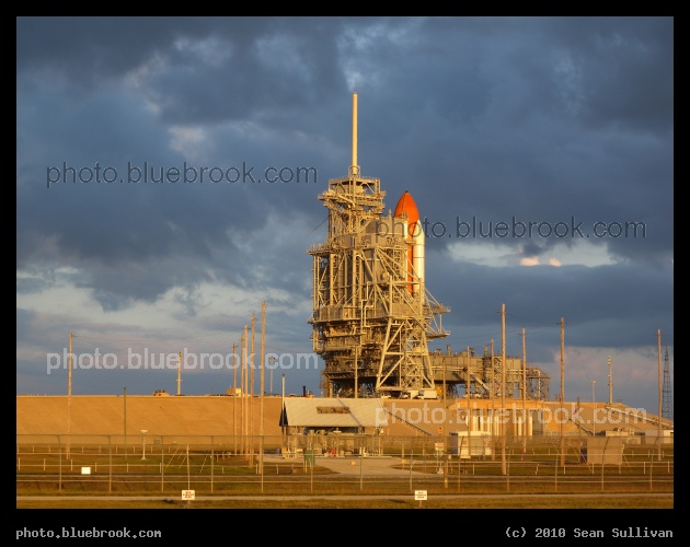 Discovery at Sunrise - Space shuttle Discovery at Kennedy Space Center launch pad 39-A