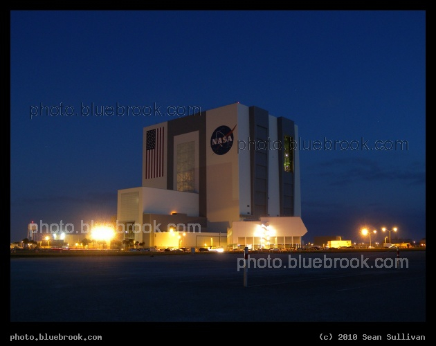 VAB against a Cobalt Sky - Predawn view of the Vehicle Assembly Building at the Kennedy Space Center, Cape Canaveral FL