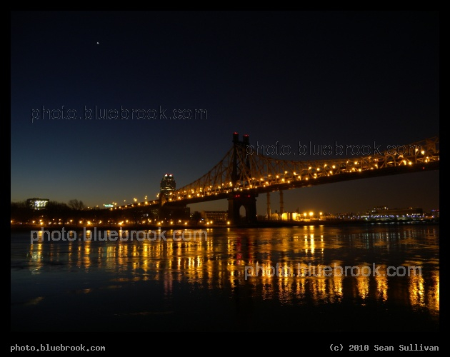 Queensboro Bridge - The Queensboro Bridge before sunrise, with Venus above, as seen from Roosevelt Island, New York NY