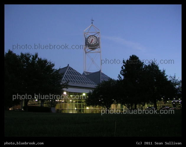 Clock Tower at Dusk - The clock tower at the MBTA Forest Hills subway station during evening twilight, Jamaica Plain MA