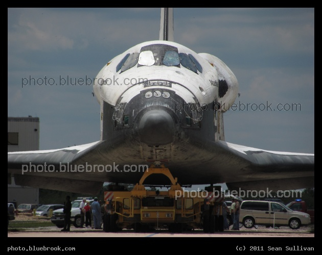 Nose of Atlantis - During the rollover of Atlantis from its OPF hanger to the Vehicle Assembly Building in preparation for the last shuttle flight (STS-135), Kennedy Space Center FL