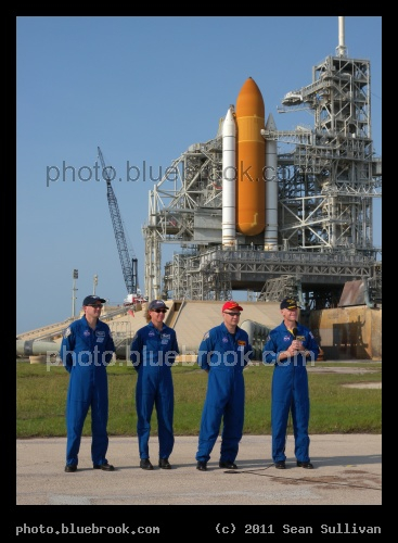 Astronauts at the Launch Pad - The astronauts of the last space shuttle flight (STS-135) at Kennedy Space Center launch pad 39-A during training preparations