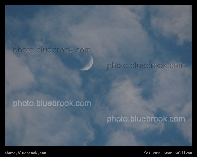 January Moon - The crescent moon through fast-moving clouds in the late afternoon, Somerville MA