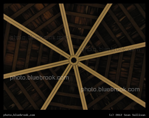 Octal Rays - A view of the roof of a gazebo at night, from on the floor at its center, Haverhill MA
