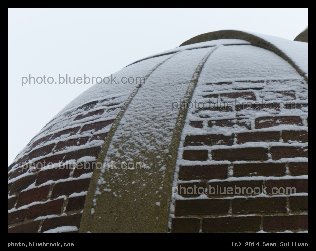 Snow-Embellished Dome - A fence post along the perimeter of Harvard Yard, Cambridge MA