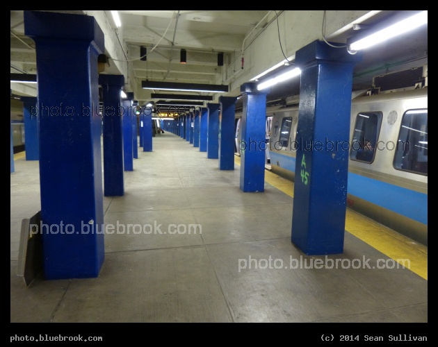 Blue Corridor - The MBTA Blue Line subway platform at Government Center station on 3/21/2014, the final evening before the station was closed for reconstruction