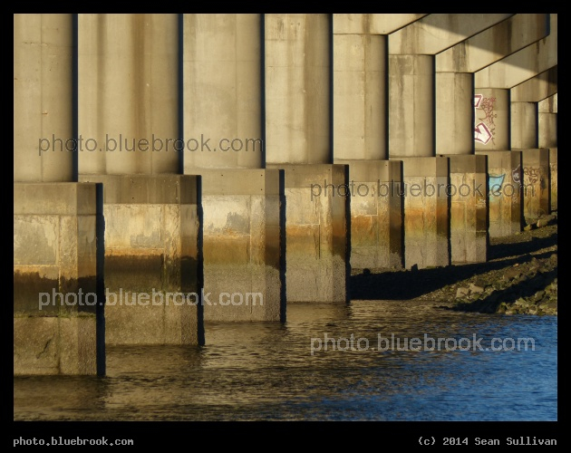 Sequence of Pillars - MBTA Commuter Rail bridge over the Mystic River, Draw Seven Park, Somerville MA