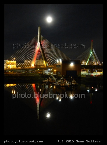 Zakim Bridge with Full Moon - Zakim Bridge (I-93) on Christmas morning with the full moon, Boston MA