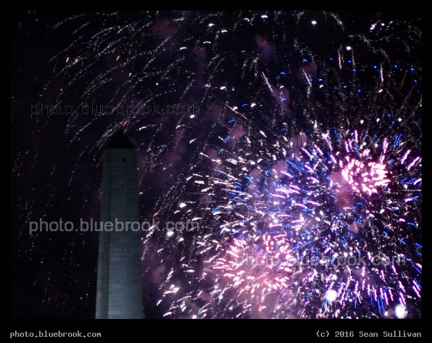 Purple Fireworks - New Year 2016 fireworks behind the Bunker Hill Monument, Boston MA