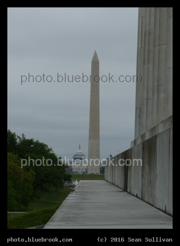 Sequence of Monuments - Lincoln Memorial (foreground), Washington Monument (center), US Capitol (background) Washington DC